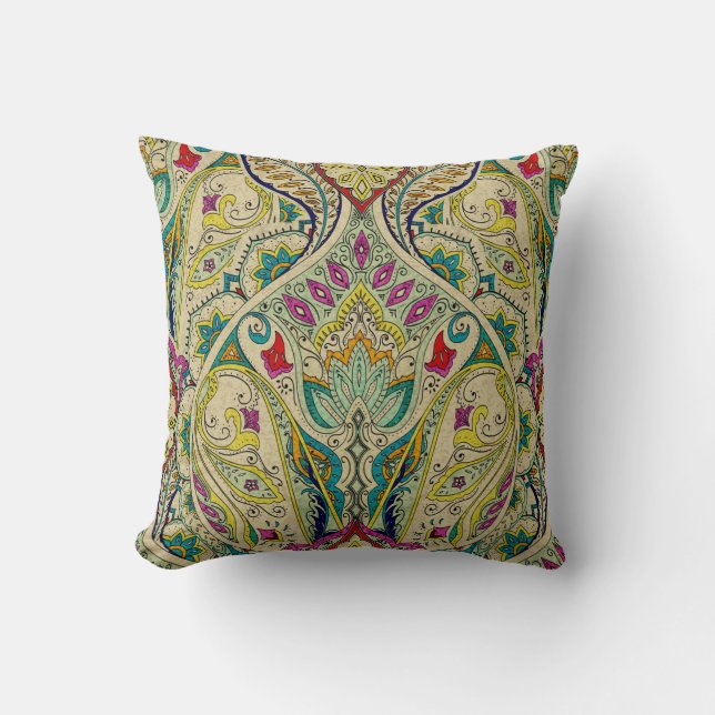 India paisley pattern, bohemian border. throw pillow (Front)