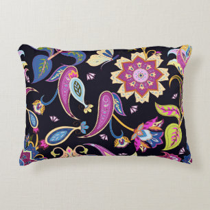 India Paisley Seamless Floral Ornament Accent Pillow