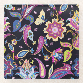 India Paisley Seamless Floral Ornament Glass Coaster