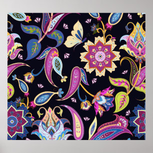 India Paisley Seamless Floral Ornament Poster