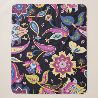 India Paisley Seamless Floral Ornament Sherpa Blanket