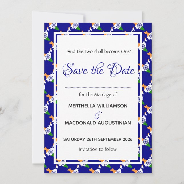 INDIA Patriotic Wedding Special Celebration BLUE Save The Date (Front)