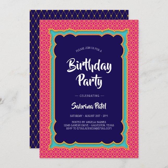 India Patterns Birthday Party 1 Invitation (Front/Back)
