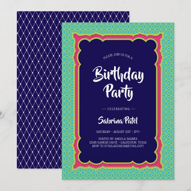 India Patterns Birthday Party 2 Invitation (Front/Back)