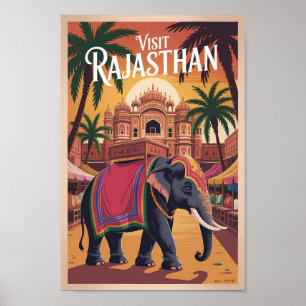 India Rajasthan Illustration Travel Art Vintage Poster