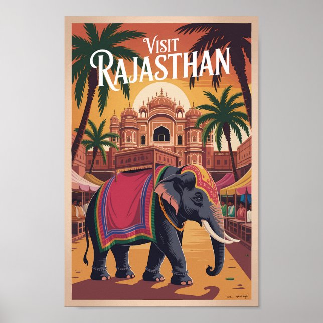 India Rajasthan Illustration Travel Art Vintage Poster (Front)