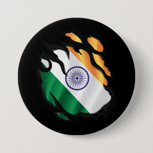 India Ripped Flag 3 Inch Round Button