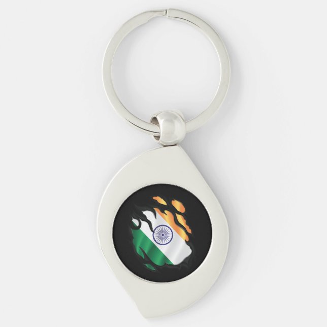 India Ripped Flag Keychain (Front)