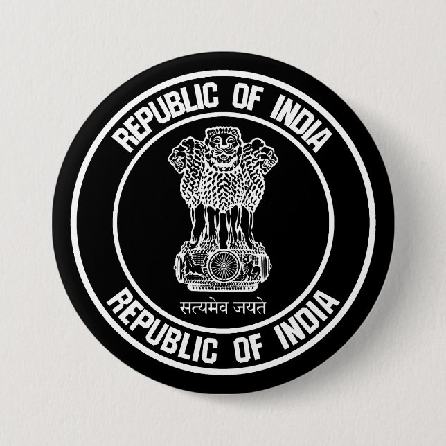 India Round Emblem 3 Inch Round Button (Front)