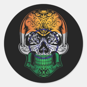India Skull And Roses Flag Classic Round Sticker
