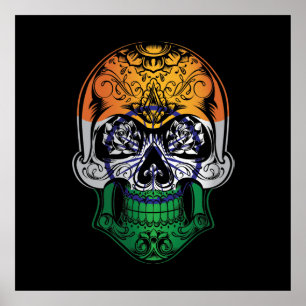 India Skull And Roses Flag Poster