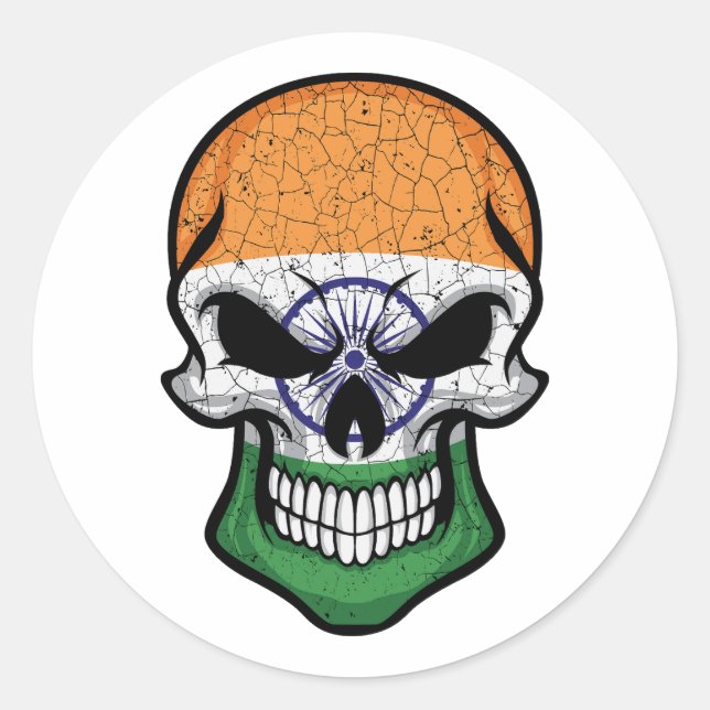India Smiling Skull Flag  Classic Round Sticker (Front)
