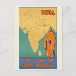 India The land of Lord Buddha Vintage Poster 1930 Postcard