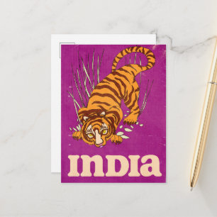 India Tiger Vintage travel poster Announcement Postcard