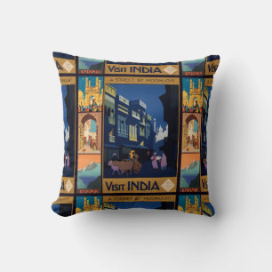 India Travel Poster collage throw pillow