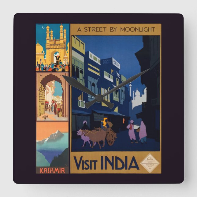 India Travel Poster collage wall clock (Front)