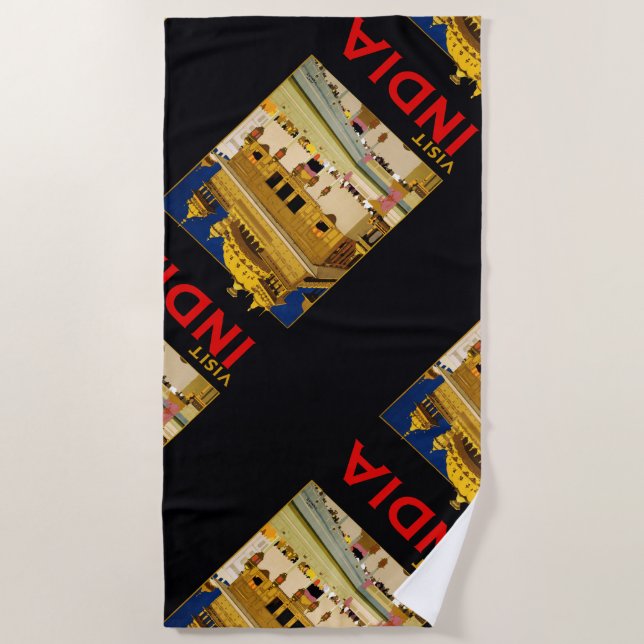 India travel poster indian vintage art beach towel (Front)