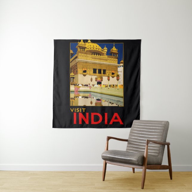 India travel poster indian vintage art tapestry (In Situ)