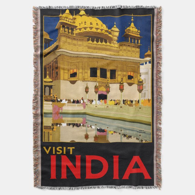 India travel poster indian vintage art throw blanket (Front Vertical)