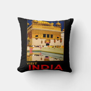 India travel poster indian vintage art throw pillow
