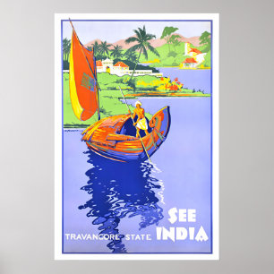India Travel Poster Travancore State Wall Art