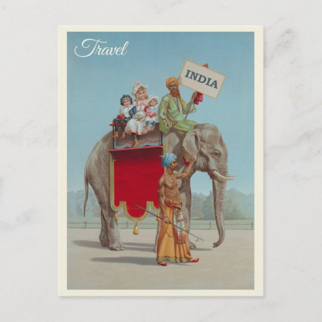 India Vintage Elephant Travel Postcard (Front)