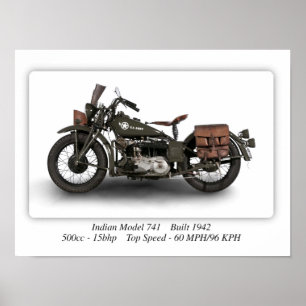 Indian 741 WW2 Model Motorcycle - A3 Poster