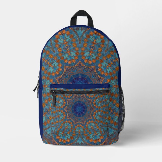 Indian All over print Blue Copper Backpack (Front)