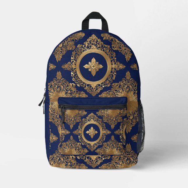 Indian All over print Blue Gold Backpack (Front)