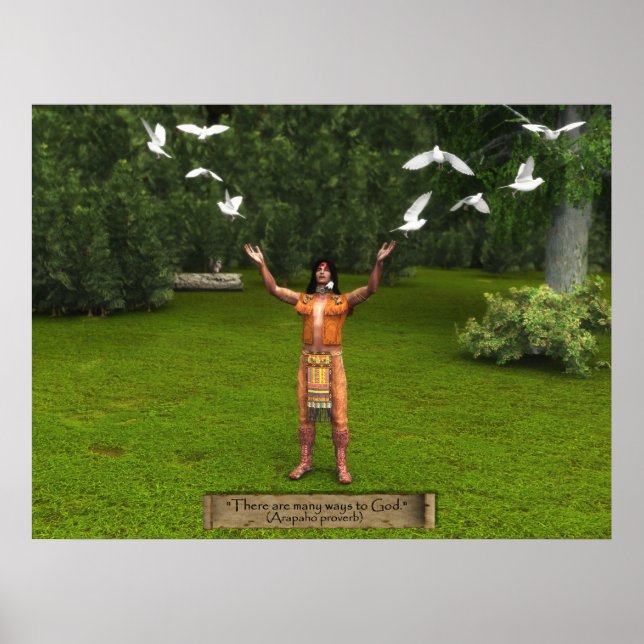 Indian and Doves With Proverb Poster (Front)