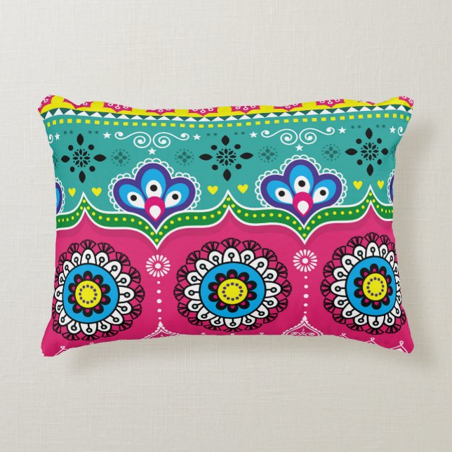 Indian and Pakistani truck art design, Jingle truc Accent Pillow (Front)