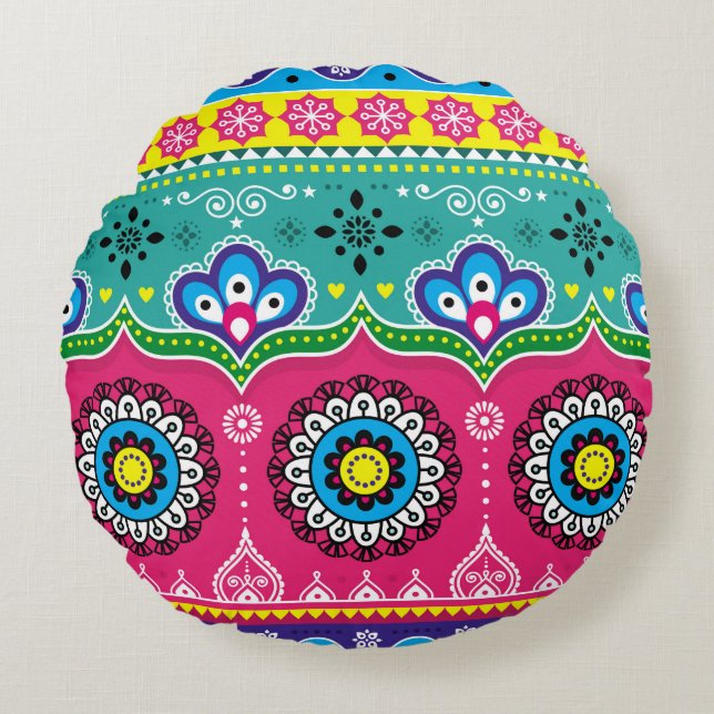 Indian and Pakistani truck art design, Jingle truc Round Pillow (Front)