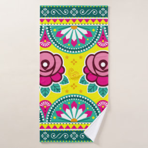 Indian and Pakistani truck art seamless long horiz Bath Towel