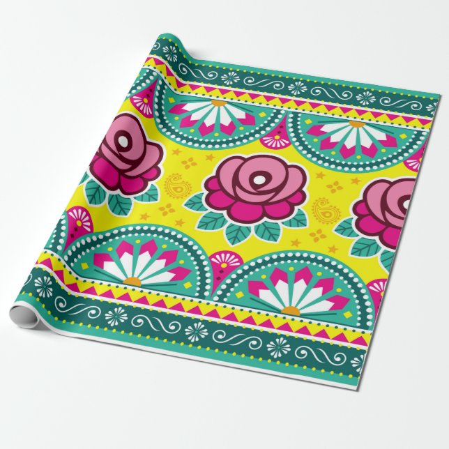 Indian and Pakistani truck art seamless long horiz Wrapping Paper (Unrolled)