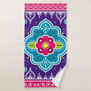 Indian and Pakistani truck art seamless pattern de Bath Towel