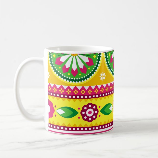 Indian and Pakistani truck art seamless pattern de Coffee Mug (Left)