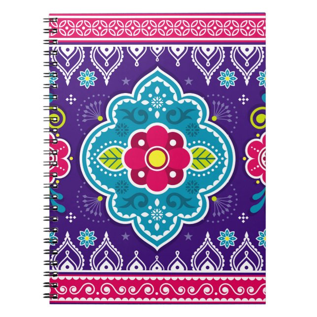 Indian and Pakistani truck art seamless pattern de Notebook (Front)