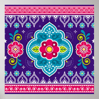 Indian and Pakistani truck art seamless pattern de