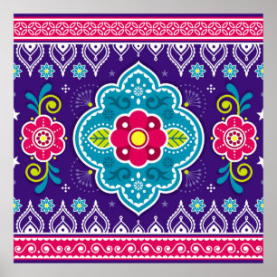 Indian and Pakistani truck art seamless pattern de Poster