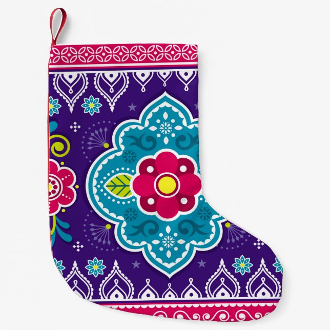 Indian and Pakistani truck art seamless pattern de Small Christmas Stocking (Front)