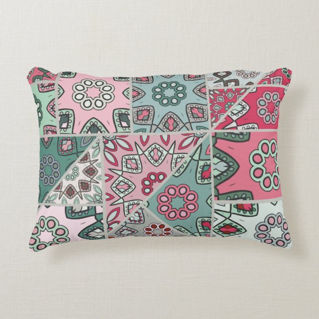 Indian Arabic Patchwork Quilt Vintage Accent Pillow (Front)