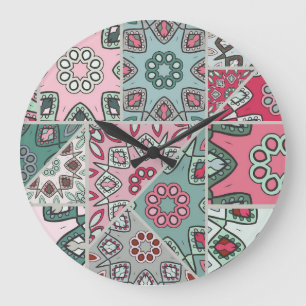 Indian Arabic Patchwork Quilt Vintage Large Clock