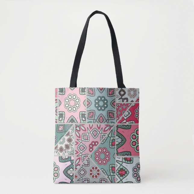 Indian Arabic Patchwork Quilt Vintage Tote Bag (Front)
