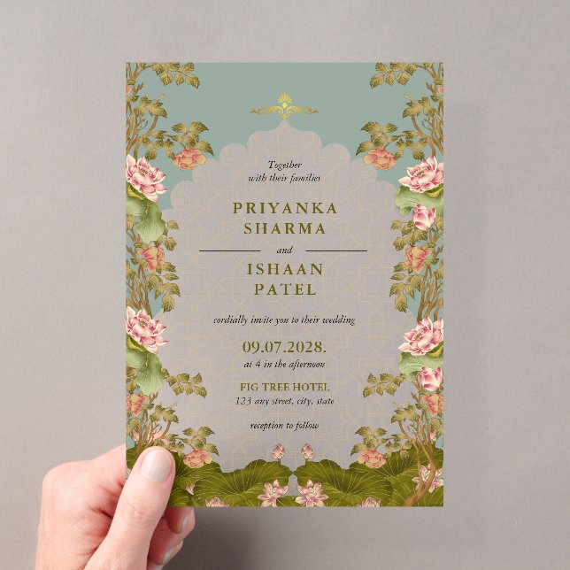 Indian Arch Floral Aesthetic Wedding Acrylic Invitations (Insitu (Handheld))