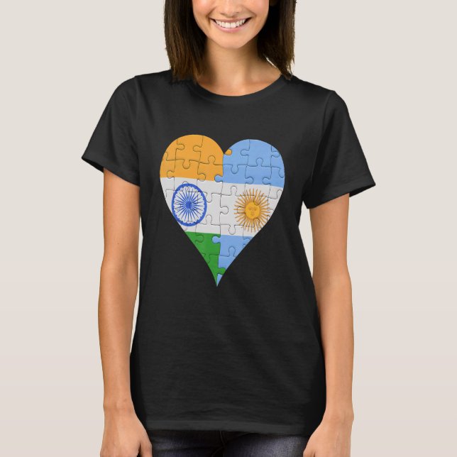 Indian Argentinian Flag Heart T-Shirt (Front)
