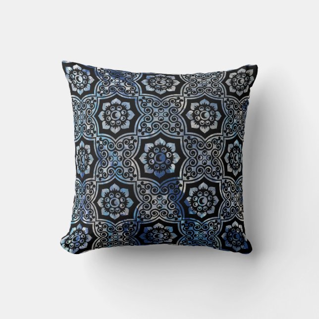 Indian Batik - Blue Throw Pillow (Front)