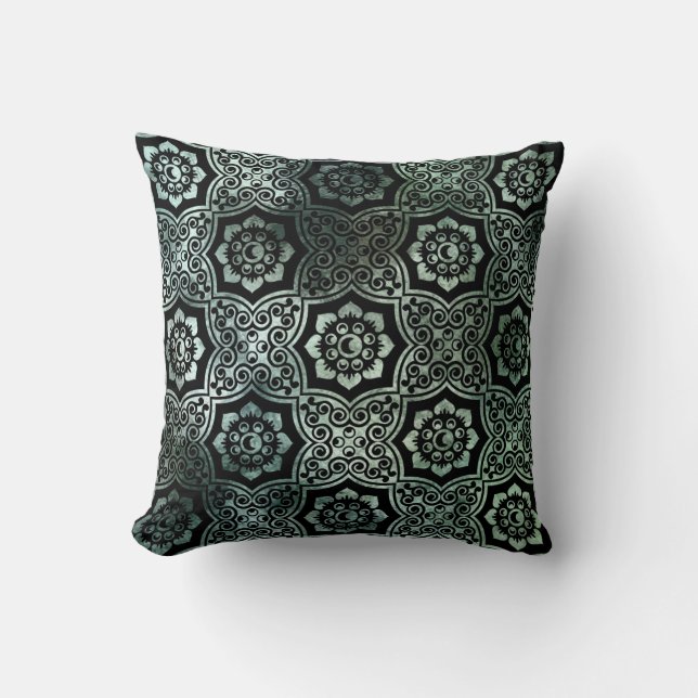 Indian Batik - Green Throw Pillow (Front)