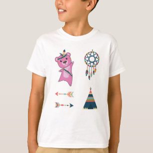 Indian Bear Pink Fashing Teddy Feather T-Shirt