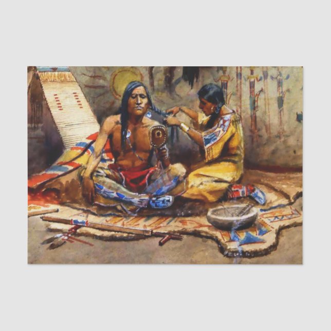 “Indian Beauty Parlour” by Charles M Russell Tissue Paper (Front)