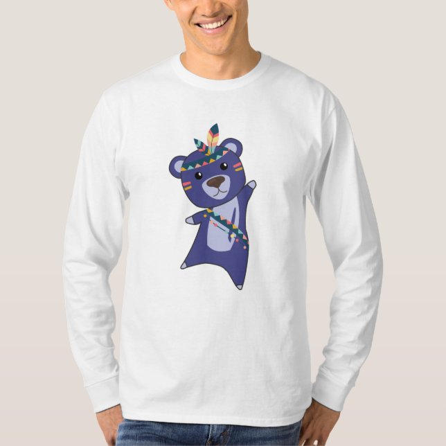 Indian Blue Bear Fashing Teddy Feather T-Shirt (Front)
